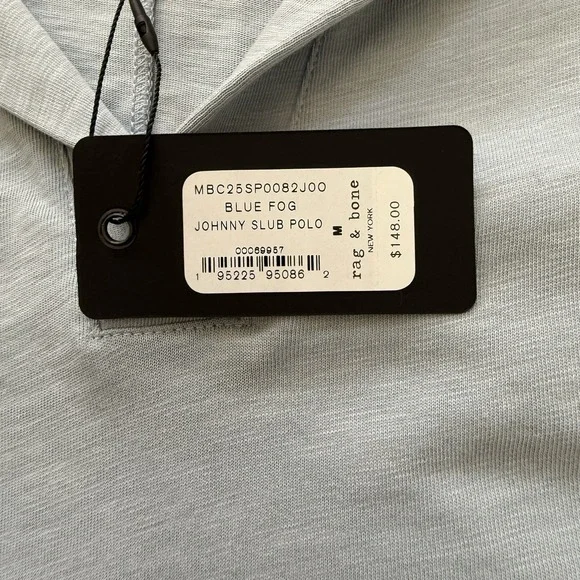 rag & bone Polo Shirt Men's M Blue Fog Johnny Collar Slub‎ Polo NWT $148